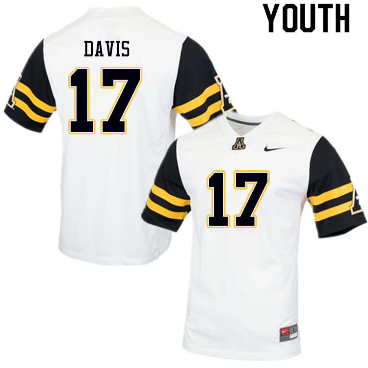 Youth #17 Dashaun Davis Appalachian State Mountaineers College Football Jerseys Sale-White - Click Image to Close